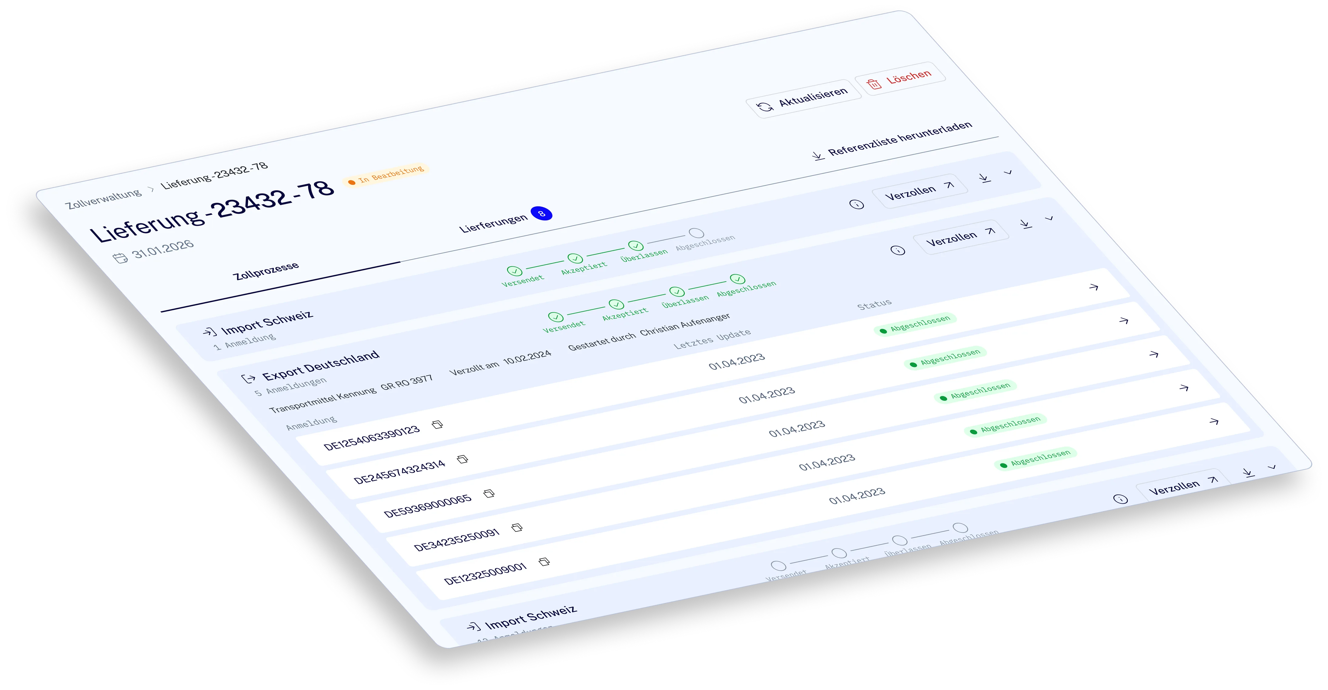 Shipment detail view in the Declarium platform