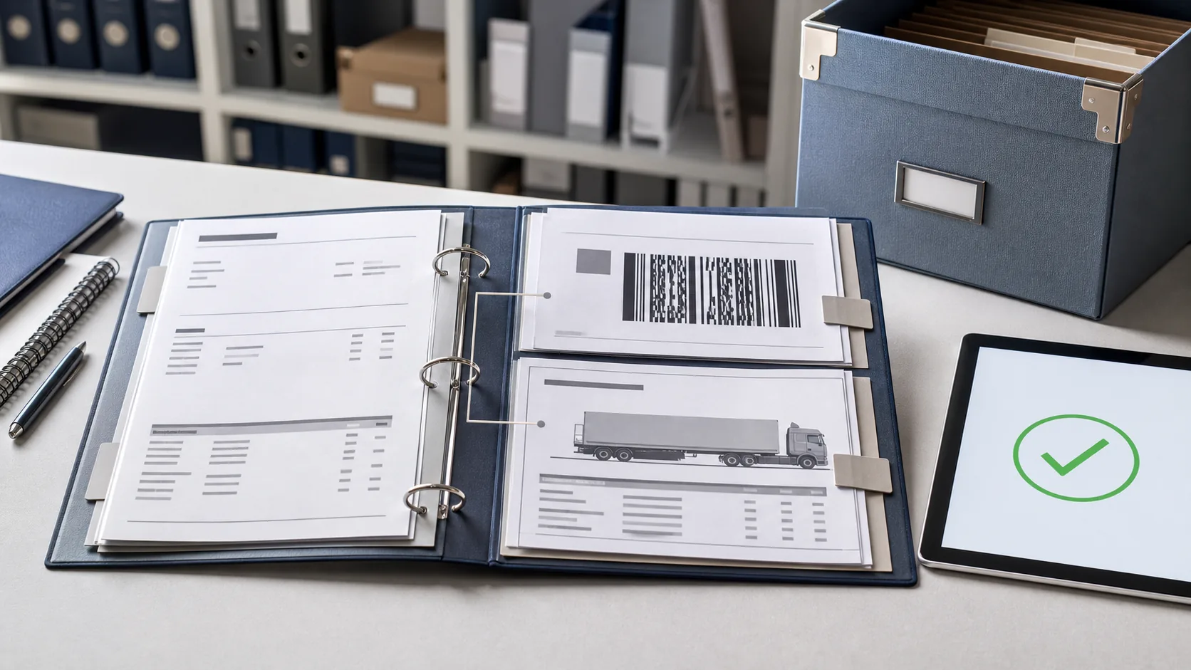 A digital proof of exit and its related export documents organized together in an audit file